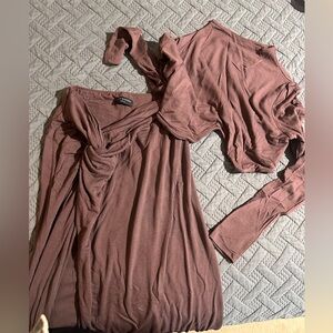 Elegant brown Long-Sleeve Top and maxi skirt